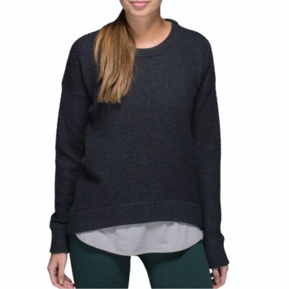 Lululemon Yogi Merino Wool Chunky Knit Crew Sweater Charcoal Gray Womens Size 8